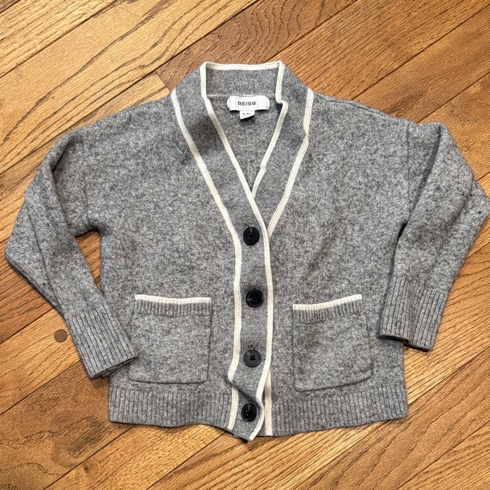 Reiss Heather Gray Cardigan with Cream Trim